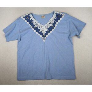 VINTAGE CACTUS CALIFORNIA - WOMEN'S BLUE EMBELLISHED WESTERN STYE T-SHIRT TOP L